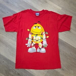 M&M's‎ Graphic T-Shirt Mens L Red Excellent Christmas Yellow M&M Holiday Lights
